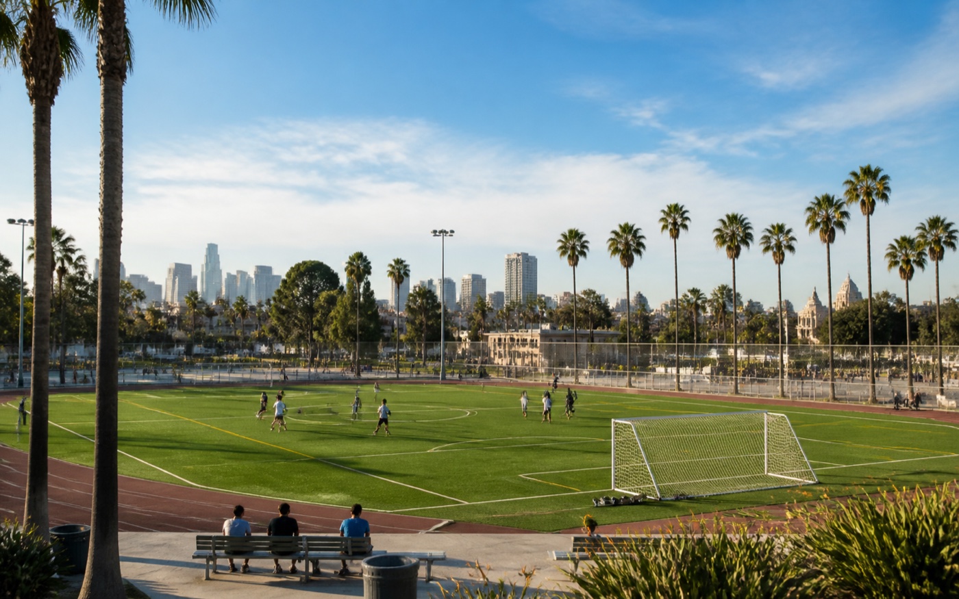 Outdoor recreation fields near Exposition Park