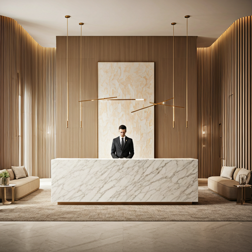 Warm resident lobby with controlled entry feeling and leasing support
