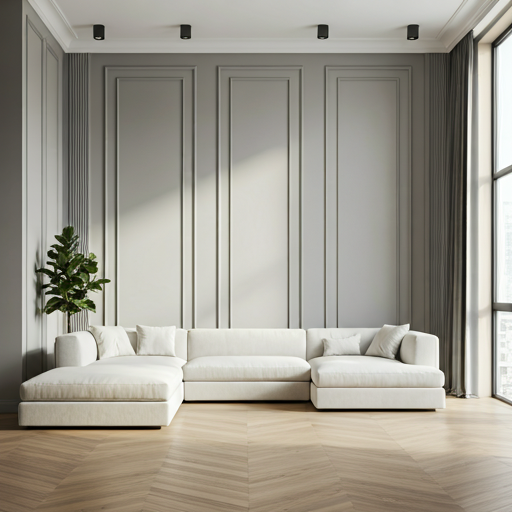Luxury suite living space with soft neutral sofa