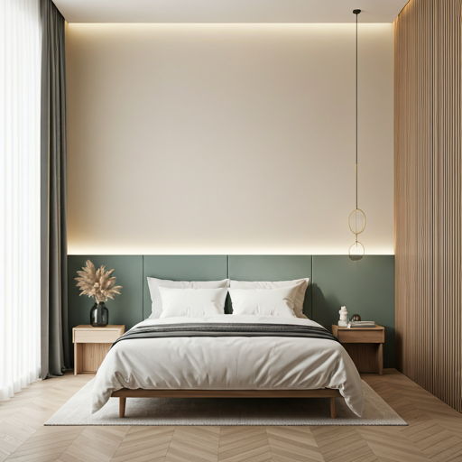 Quiet private bedroom workspace with warm neutral tones