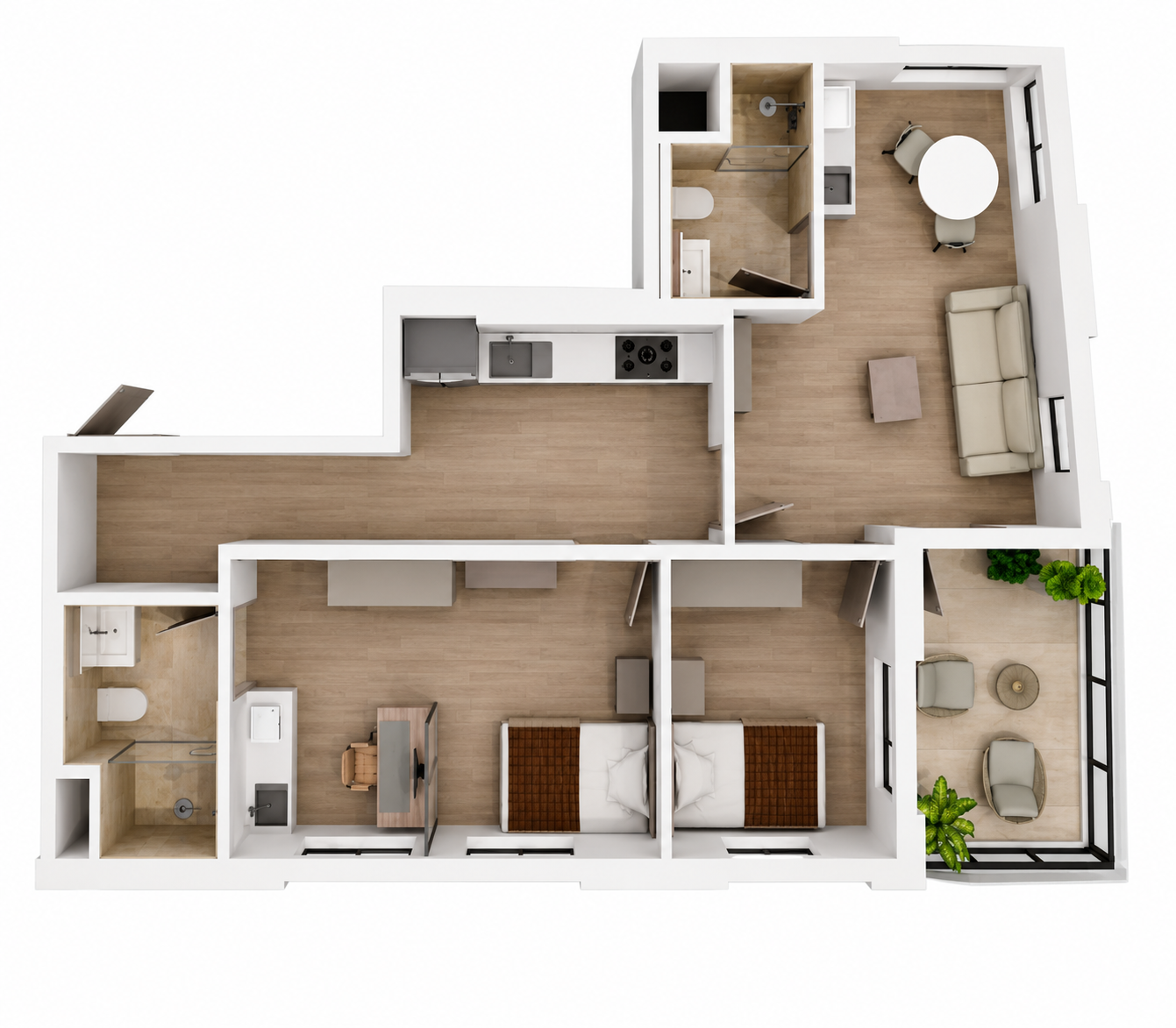 Unit 202 bird's-eye floor plan at 1165 WEST